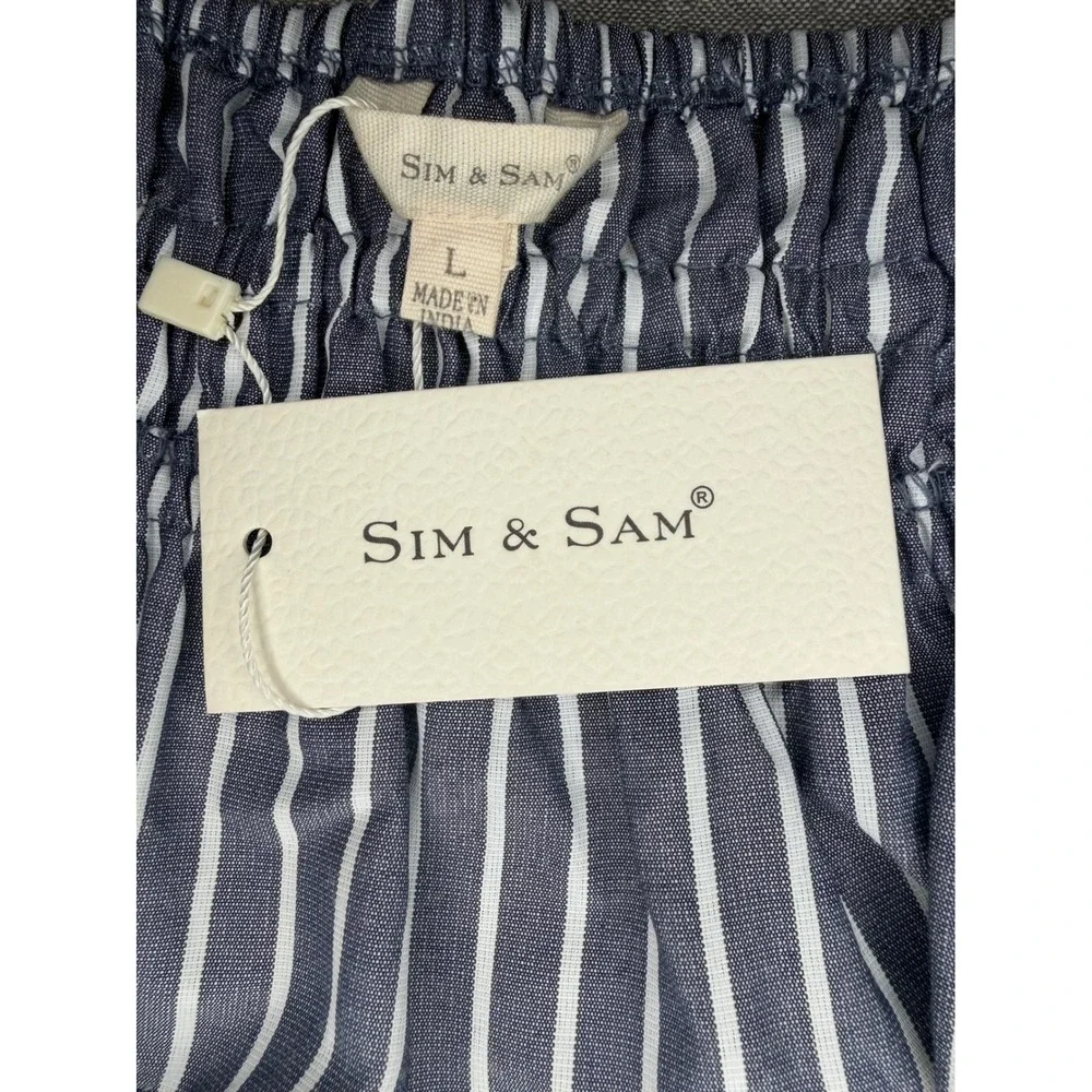 Sim & Sam Grey White Striped Smocked Peplum Halter Top NWT Size L 51216BL